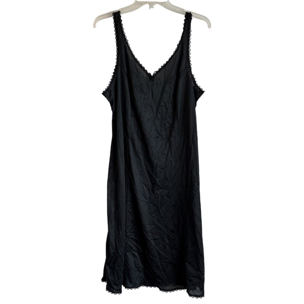 Vintage 80s Sears Black Slip Dress Style 80154 Antron III Nylon Lace Size 40